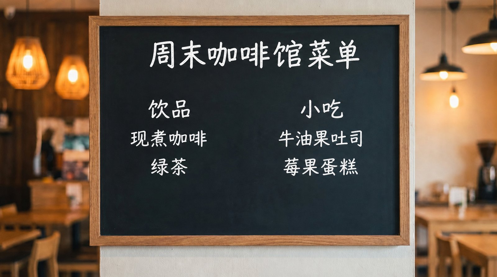 Cafe menu board translated to Chinese with Img2Vid Image Translator